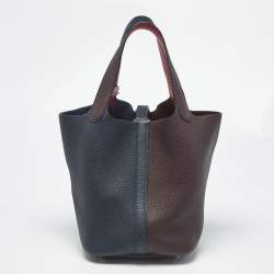 Pre Owned Hermès Bleu Nuit/Rouge Sellier/Framboise Taurillon Clemence Leather Picotin Lock 18 Bag