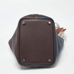 Pre Owned Hermès Bleu Nuit/Rouge Sellier/Framboise Taurillon Clemence Leather Picotin Lock 18 Bag