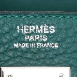 Pre Owned Hermes Vert Verone Clemence Leather Palladium Finish Kelly Retourne 32 Bag