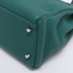 Pre Owned Hermes Vert Verone Clemence Leather Palladium Finish Kelly Retourne 32 Bag