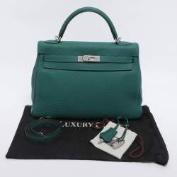 Pre Owned Hermes Vert Verone Clemence Leather Palladium Finish Kelly Retourne 32 Bag