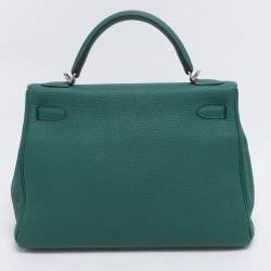 Pre Owned Hermes Vert Verone Clemence Leather Palladium Finish Kelly Retourne 32 Bag