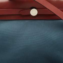 Pre Owned Hermes Blue Agate/Rouge H Canvas and Leather Herbag 28 Bag