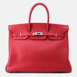 Pre Owned Hermes Birkin 35 Rouge Casaque Taurillon Clemence Tote Bag
