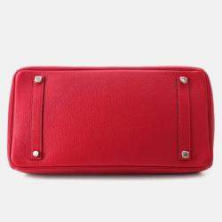 Pre Owned Hermes Birkin 35 Rouge Casaque Taurillon Clemence Tote Bag