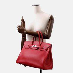 Pre Owned Hermes Birkin 35 Rouge Casaque Taurillon Clemence Tote Bag