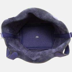 Pre Owned Hermes Picotin Lock 18 Blue Encre Taurillon Clemence Bucket Bag