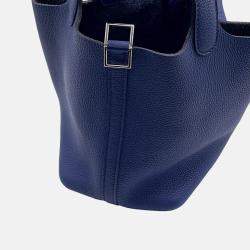 Pre Owned Hermes Picotin Lock 18 Blue Encre Taurillon Clemence Bucket Bag