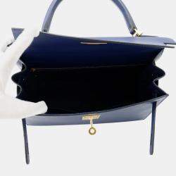 Pre Owned Hermes Kelly Sellier 28 Blue Saphir Epsom Handbag