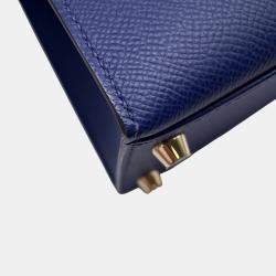 Pre Owned Hermes Kelly Sellier 28 Blue Saphir Epsom Handbag