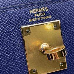 Pre Owned Hermes Kelly Sellier 28 Blue Saphir Epsom Handbag