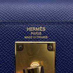 Pre Owned Hermes Kelly Sellier 28 Blue Saphir Epsom Handbag