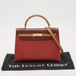 Pre Owned Hermes Rouge H/Rouge Vif/Naturel Box Leather Gold Finish Kelly Sellier 32 Bag