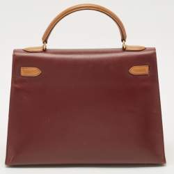 Pre Owned Hermes Rouge H/Rouge Vif/Naturel Box Leather Gold Finish Kelly Sellier 32 Bag