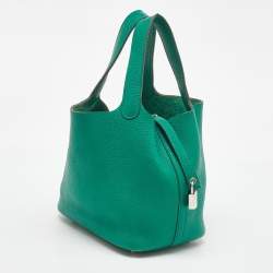 Pre Owned Hermes Menthe Clemence Leather Picotin Lock 18 Bag