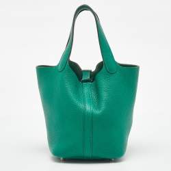 Pre Owned Hermes Menthe Clemence Leather Picotin Lock 18 Bag