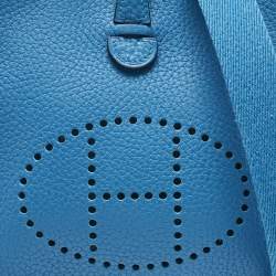 Pre Owned Hermes Bleu Frida Taurillon Clemence Leather Evelyne TPM Bag