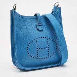 Pre Owned Hermes Bleu Frida Taurillon Clemence Leather Evelyne TPM Bag