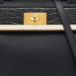 Pre Owned Hermes Noir Matte Alligator and Togo Leather Gold Finish 24/24 29 Bag