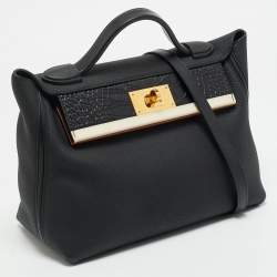 Pre Owned Hermes Noir Matte Alligator and Togo Leather Gold Finish 24/24 29 Bag