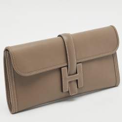 Pre Owned Hermès Etoupe Swift Leather Elan Jige 29 Clutch