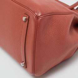 Pre Owned Hermes Sanguine Taurillon Clemence Leather Palladium Finish Birkin 35 Bag