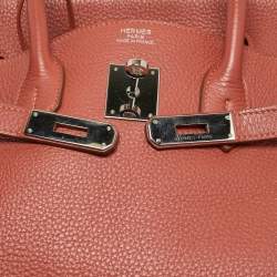 Pre Owned Hermes Sanguine Taurillon Clemence Leather Palladium Finish Birkin 35 Bag