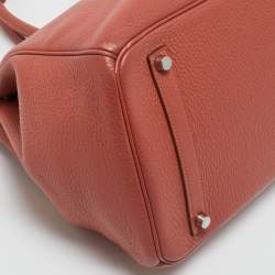 Pre Owned Hermes Sanguine Taurillon Clemence Leather Palladium Finish Birkin 35 Bag