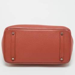 Pre Owned Hermes Sanguine Taurillon Clemence Leather Palladium Finish Birkin 35 Bag