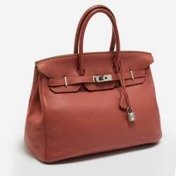 Pre Owned Hermes Sanguine Taurillon Clemence Leather Palladium Finish Birkin 35 Bag