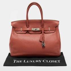 Pre Owned Hermes Sanguine Taurillon Clemence Leather Palladium Finish Birkin 35 Bag