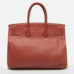 Pre Owned Hermes Sanguine Taurillon Clemence Leather Palladium Finish Birkin 35 Bag