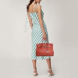 Pre Owned Hermes Sanguine Taurillon Clemence Leather Palladium Finish Birkin 35 Bag