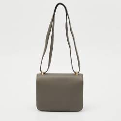 Pre Owned Hermes Etain Swift Leather Gold Finish Constance 18 Mini Bag