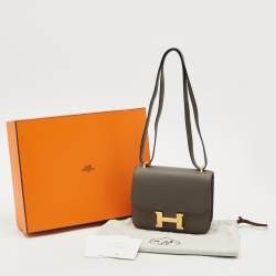Pre Owned Hermes Etain Swift Leather Gold Finish Constance 18 Mini Bag