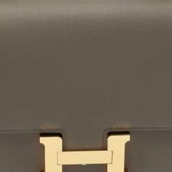 Pre Owned Hermes Etain Swift Leather Gold Finish Constance 18 Mini Bag