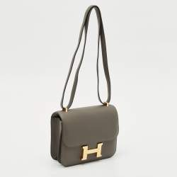 Pre Owned Hermes Etain Swift Leather Gold Finish Constance 18 Mini Bag