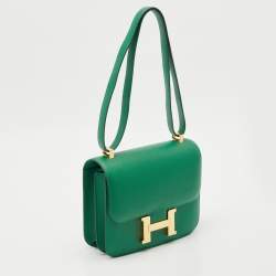 Pre Owned Hermès Vert Vertigo Epsom Leather Gold Finish Constance 24 Bag
