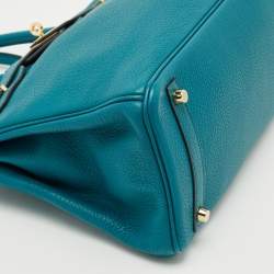 Pre Owned Hermes Blue Izmir Clemence Leather Gold Finish Birkin 30 Bag