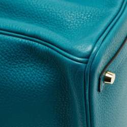 Pre Owned Hermes Blue Izmir Clemence Leather Gold Finish Birkin 30 Bag