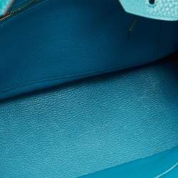 Pre Owned Hermes Blue Izmir Clemence Leather Gold Finish Birkin 30 Bag