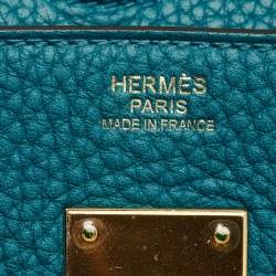 Pre Owned Hermes Blue Izmir Clemence Leather Gold Finish Birkin 30 Bag