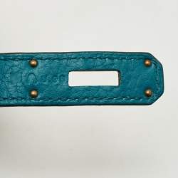 Pre Owned Hermes Blue Izmir Clemence Leather Gold Finish Birkin 30 Bag