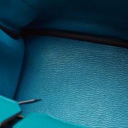 Pre Owned Hermes Blue Izmir Clemence Leather Gold Finish Birkin 30 Bag