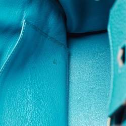 Pre Owned Hermes Blue Izmir Clemence Leather Gold Finish Birkin 30 Bag