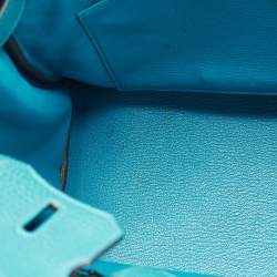 Pre Owned Hermes Blue Izmir Clemence Leather Gold Finish Birkin 30 Bag