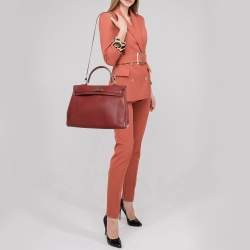 Pre Owned Hermès Rouge Grenat Clemence Leather Palladium Finish Kelly Retourne 35 Bag