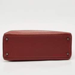 Pre Owned Hermès Rouge Grenat Clemence Leather Palladium Finish Kelly Retourne 35 Bag