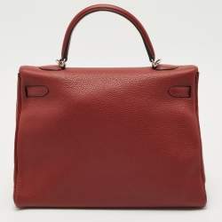 Pre Owned Hermès Rouge Grenat Clemence Leather Palladium Finish Kelly Retourne 35 Bag