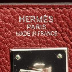 Pre Owned Hermès Rouge Grenat Clemence Leather Palladium Finish Kelly Retourne 35 Bag